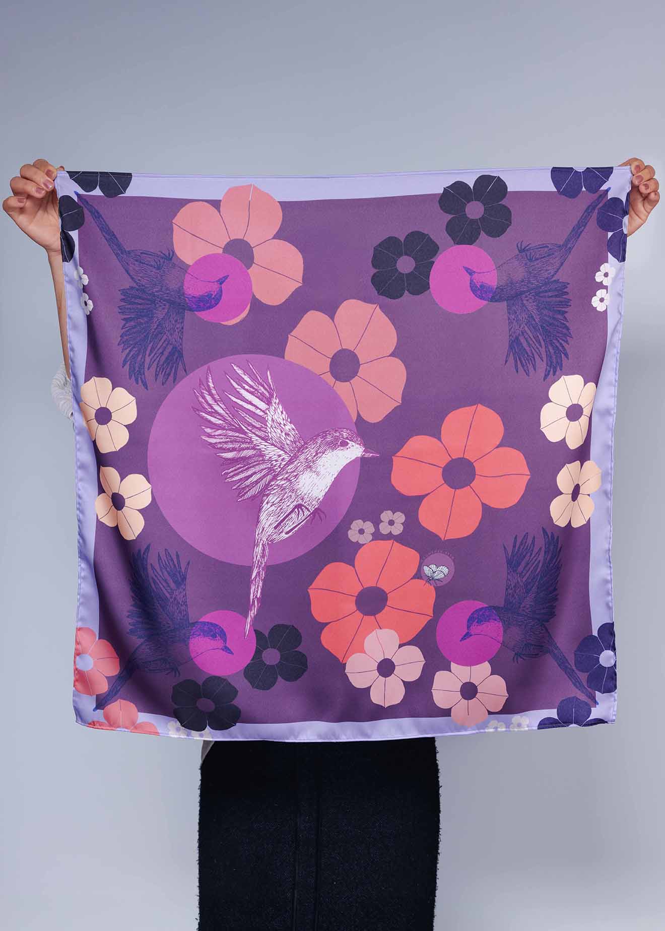 Foulard en satin - SAT007Oiseau67